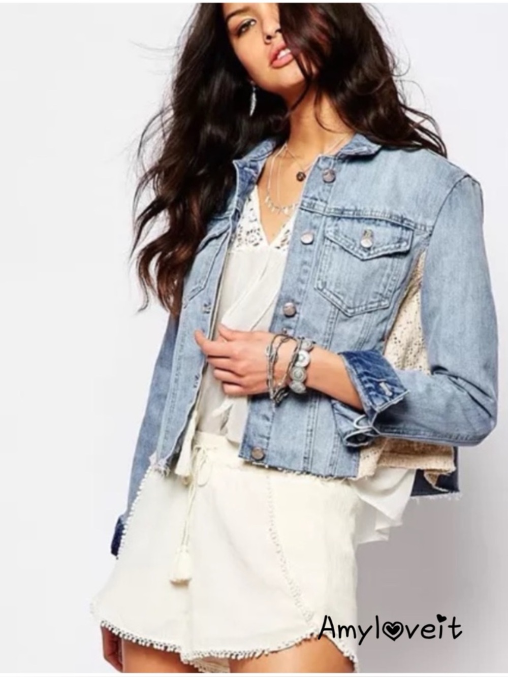 Free People Denim & Lace Jacket #31